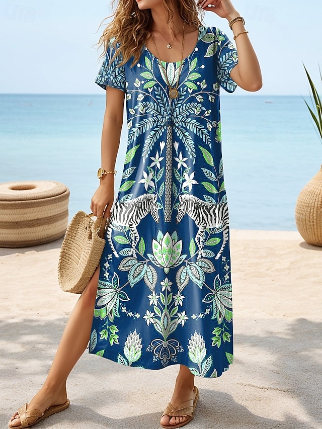  Per donna Vestito longuette Prendisole Abito linea A Festività Informale Boho A farfalla Da mare Spiaggia Standard Pop art Fantasia geometrica Motivo cashemire Manica corta Girocollo Blu chiaro Viola