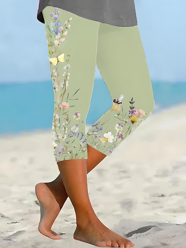  Kvinders leggings capri bukser ferie mode hawaiiansk ankel-længde mellemhøj talje blomster grafisk print termisk varm åndbar blød mikro-elastisk ferie casual daglig