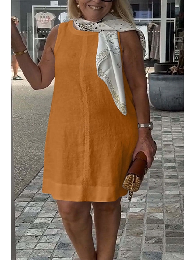  Femmes Mini Robe Robes inspirées du lin Robe débardeur Robe d'été Mode Moderne Quotidien Fête Week-end Coupe régulière Uni Sans manches Col ras du cou Noir Blanche Jaune Orange Été
