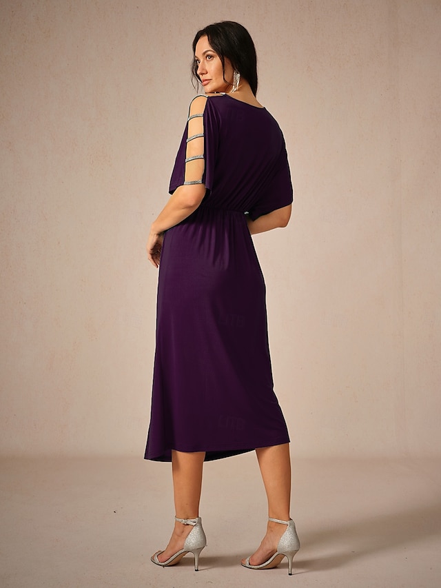  Femme Robe mi-longue Robe en maille Elégant mode Soirée Rendez-vous Standard Couleur unie Manche Courte Col V Aubergine Eté