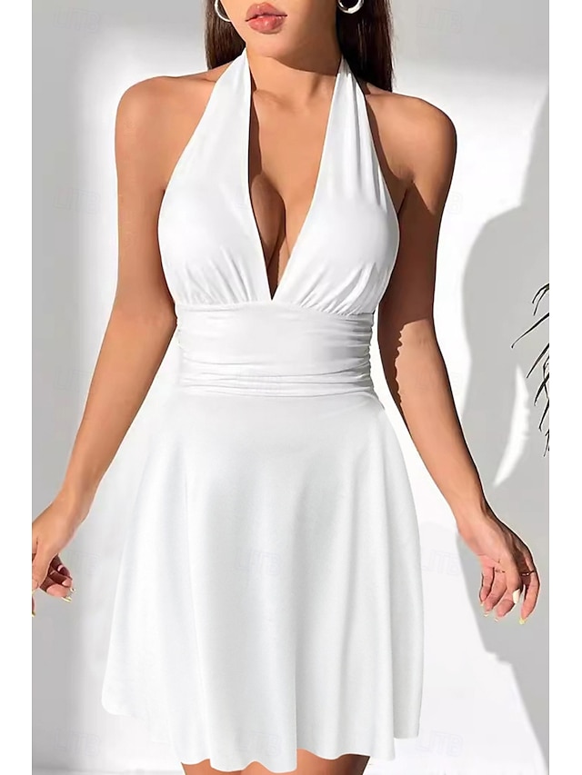 Per donna Mini Abito Abito Bianco Abito da laurea Moda All'aperto Compleanno Laurea Vestibilità regolare Semplice Senza Maniche All'americana Nero Bianco Rosso Estate
