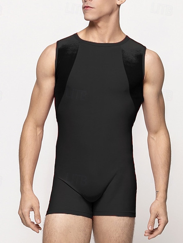  Herren Trainingsanzug Formwäsche Bodysuit Gymnastikanzüge Rundhalsausschnitt Outdoor Sport Patchwork Glatt Schwarz Rote Polyester Sportkleidung Sport und Freizeit Gymnastik Frühling