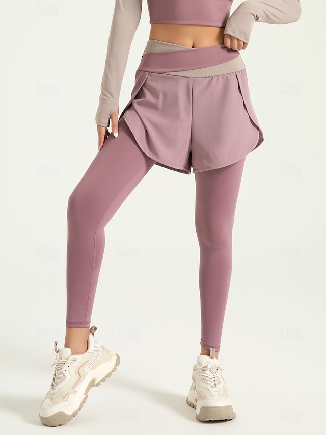  Damskie Spodnie do jogi Legginsy do jogi 2 w 1 Wyszczuplenie brzucha Podnoszenie pośladków Wysoka talia Joga Trening w siłowni Pilates Rajstopy Doły Granatowy Jasnobrązowy Czarny Spandeks Jesień Sport