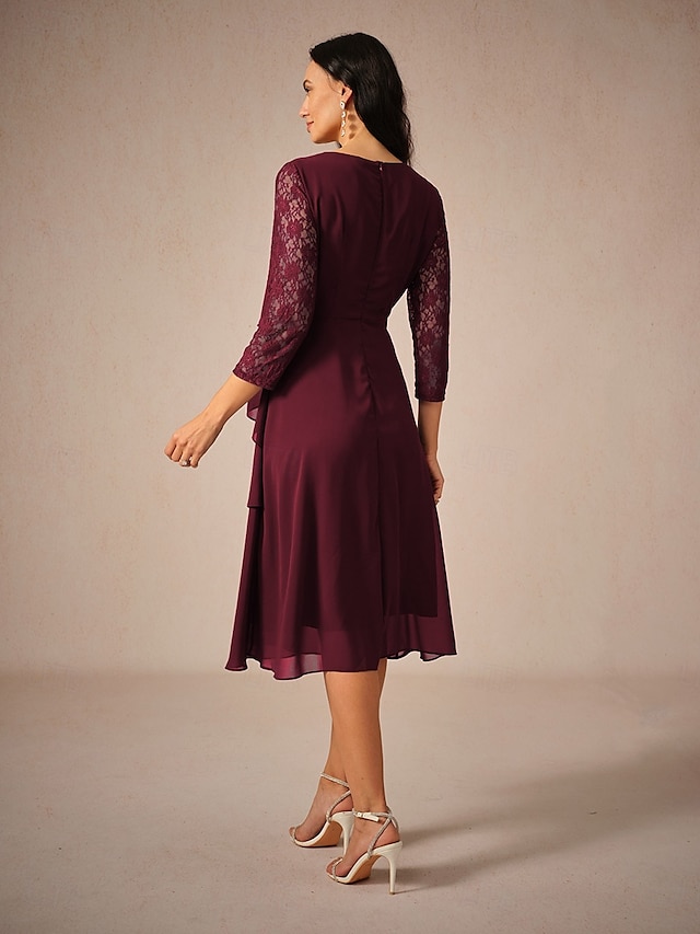  Dámské Midi šaty Krajkové šaty Šaty na párty Koktejlky Šaty pro svatební hosty Elegantní Večírek Dovolená Svatební host Koktejlový večírek Běžný Pevná barva 3/4 délka rukávu Tričkový Fialová Jaro