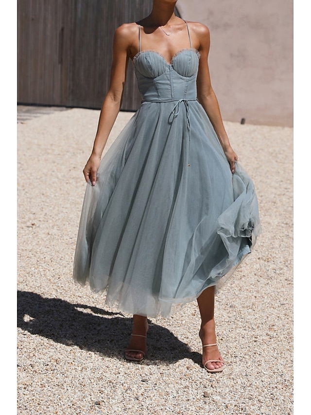  Mujer Vestido Midi Vestido lencero Clásico Diario Festivos Fin de semana Ajuste regular Plano Sin Mangas Correa de espagueti Negro Rosa Azul claro Verano