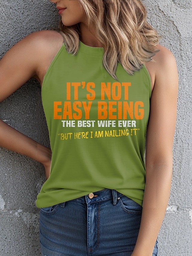  Dame Camisole tanktop Grafisk Bogstaver Stilfuld Afslappet Uden ærmer Rund hals Almindelige toppe Daglig Trykt mønster Sort Lyserød Blå Grøn Sommer