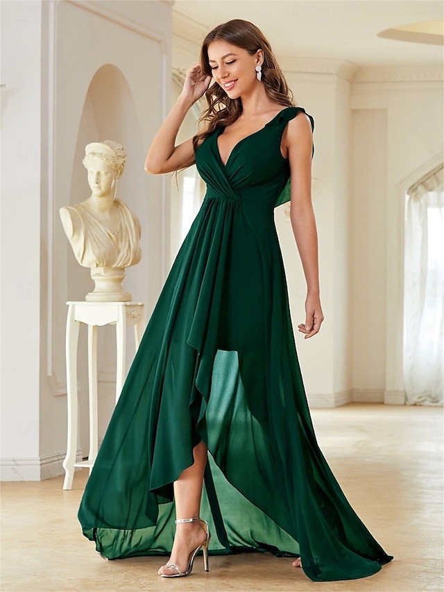 Kleid Brautmutterkleid Elegant Party V Ausschnitt Bodenlang Chiffon Ärmellos mit Falten 2025