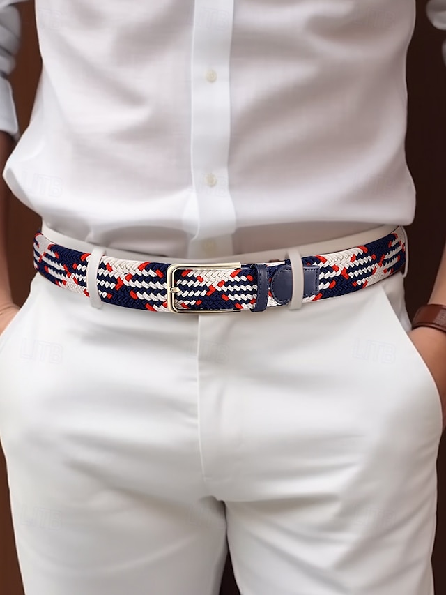  Men's Braided Elastic Stretch Belt – Multicolor Woven Design with Leather Tip & Metal Buckle, Casual & Golf Style, Adjustable Fit for Jeans & Trousers, Perfect for Sports & Everyday Wear