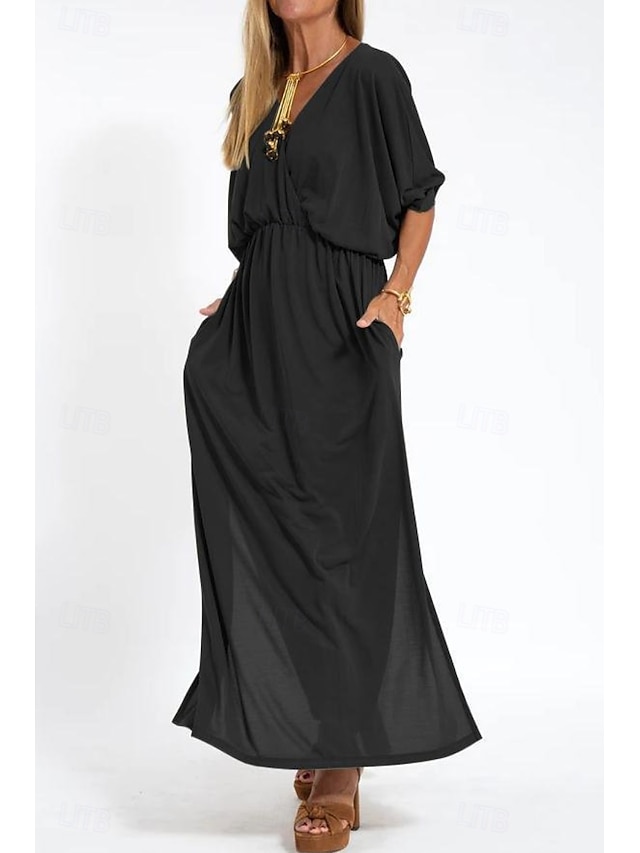  Pentru femei Rochie Lunga Rochie Maxi Rochie casual Rochie de Cocktail Rochie pentru invitata de nunta Rochii din Șifon Modă Vacanță Ieșire Sfârșit de săptămână Fit regulat Simplu Manșon Lung În V