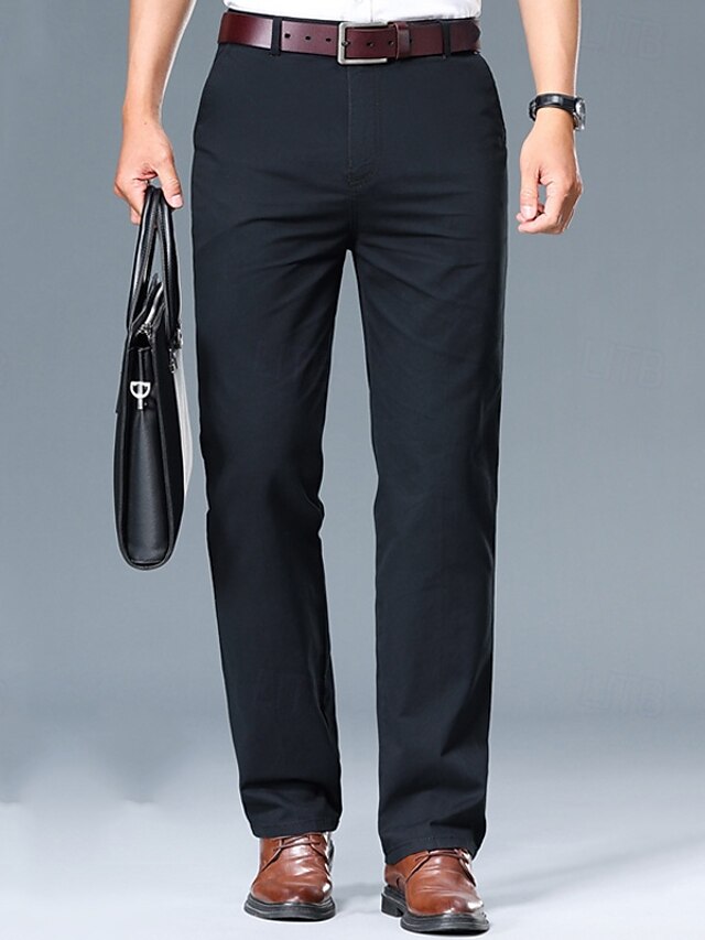 Men's Dress Pants Trousers Chinos Buttons Pocket Plain Comfort Formal ...