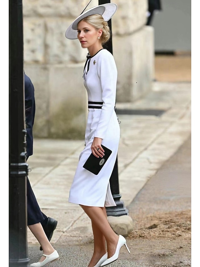  Ruházat anyja a menyasszonynak ruha elegáns vintage hétköznapi környakú tea hosszúságú nyújtható anyag hosszú ujjú masnikkal