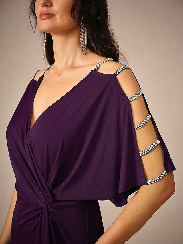  Femme Robe mi-longue Robe en maille Elégant mode Soirée Rendez-vous Standard Couleur unie Manche Courte Col V Aubergine Eté