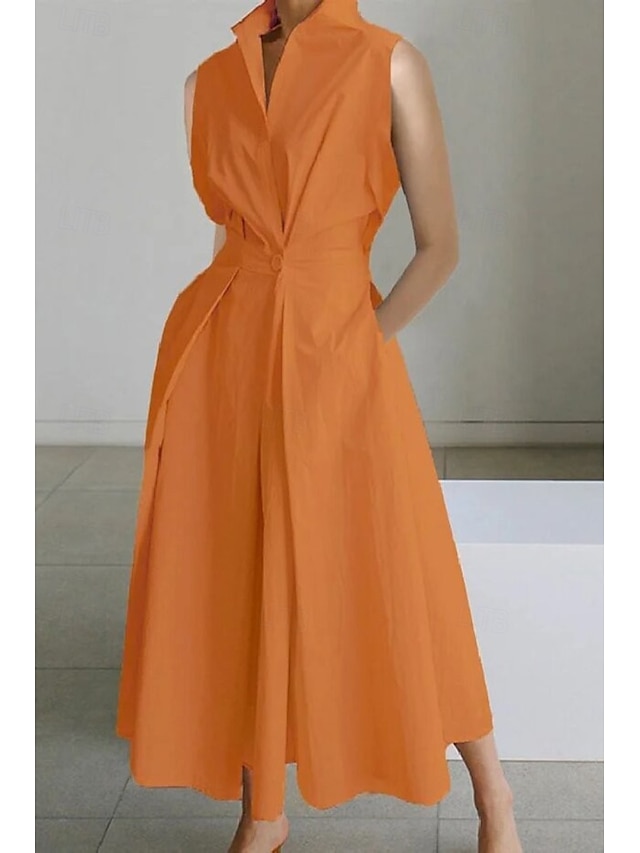  Dames Halflange jurk Witte jurk Trompet- zeemeerminjurk Jurk met print Modieus Teaparty Uitgaan Weekend Normale pasvorm Effen Bloem Mouwloos V-hals Wit Crème Oranje Abrikoos Zomer