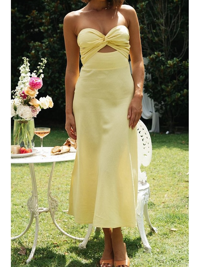  Femmes Robe Midi Robe Blanche Robe de remise des diplômes Mode Vacances Anniversaire Fête Coupe régulière Uni Sans manches Sans bretelles Blanche Jaune Vert Été