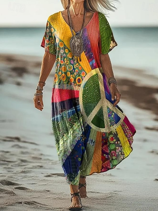  Letnia sukienka maxi dla kobiet sukienka w kształcie litery A sukienka codzienna sundress sukienka w kształcie litery A letnia sukienka boho wakacje vintage codzienna regularny krój ombre graficzna