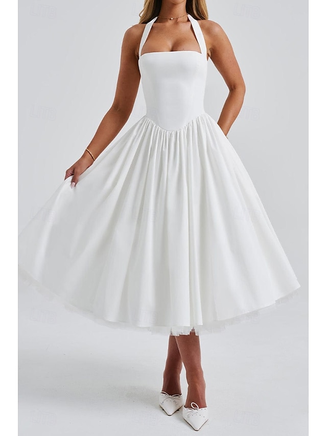  Pentru femei Rochii Midi Rochie albă Rochie de absolvire Modă Modern Zi de Naștere Concediu Absolvire Fit regulat Simplu Fără manșon Gâtul halter Negru Alb Roșu-aprins Vară