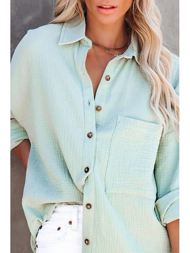  Per donna Camicia Camicie ispirate al lino Abbottonare Semplice Elegante Manica Lunga Colletto a Camicia Top Regolari Quotidiano Ferie Bottoni Nero Bianco Verde chiaro Arancione Estate