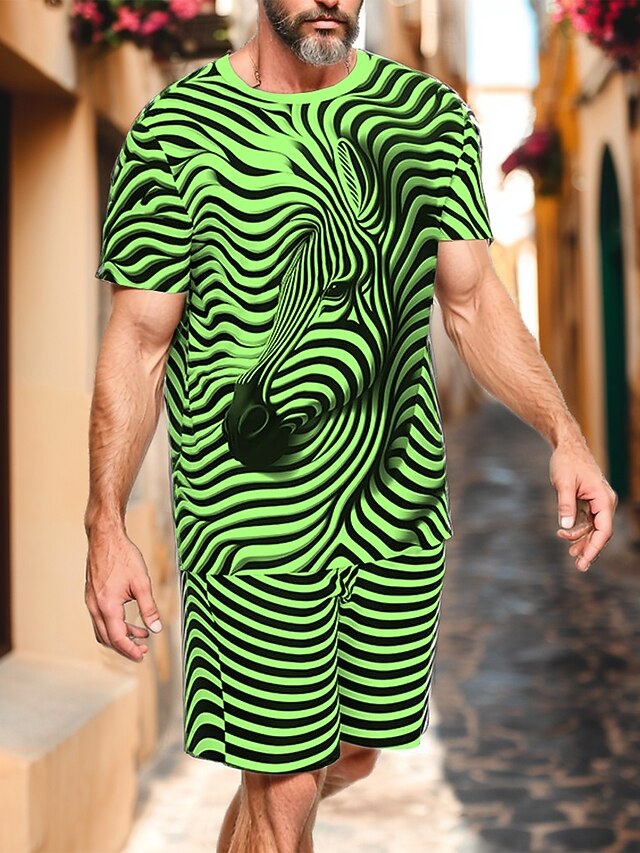  Herr Zebratryck 2st T-shirts uppsättningar Summer Tops Kortärmad Korta byxor Rund hals Sport Ledigt Utomhus Semester Dagligen 3D-utskrift Sommar Svart Blå Purpur