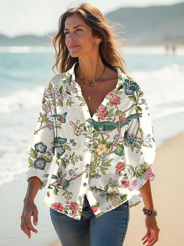 Women's Cotton Linen Shirt Stylish Casual Daily Holiday Going out linen like s White Pink3