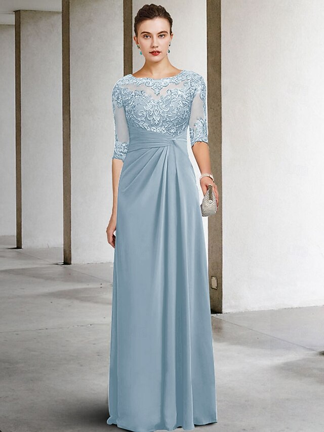 Off The Shoulder Blue Sheath Chiffon Plus Size Mother of the Bride Dress main image 1