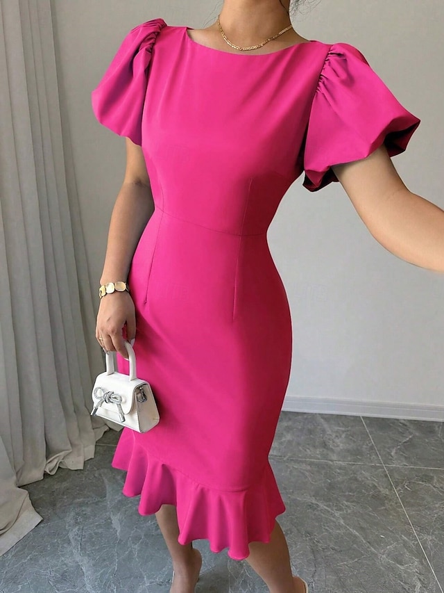  Robe de Graduation Femme Robe Mini Uni Robe Bodycon Semi-Formelle Bureau Ajustement Normal Graphique Manches Courtes Col Rond Noir Rose Bleu Ciel Fuchsia Été