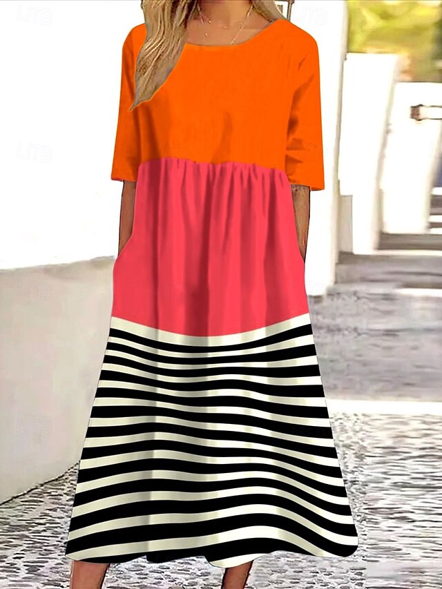  Mulheres Vestido midi Vestidos Para o Verão Vestido de verão Férias Casual Estilo Praia Diário Feriado Festa de Chá Ajuste Largo Floral Gráfico Meia Manga Gola Redonda Branco Amarelo Azul Laranja