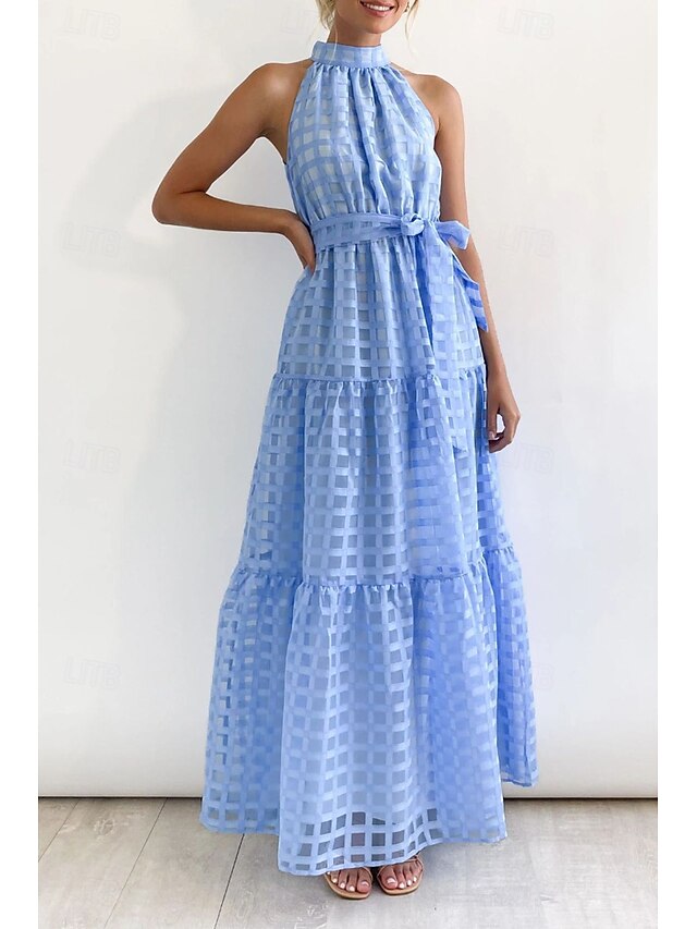  Femmes Robe Longue Maxi Robe Robe de remise des diplômes Robe à col licou Mode Moderne Fête Remise des Diplômes Date Coupe régulière Uni Sans manches Col Halter Cyan Noir Violet Claire Vert Été