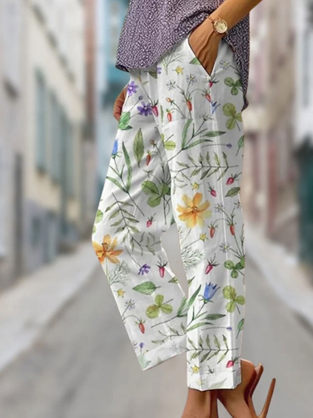  Kvinnors Bomull Linne Baggy Byxor Chinos Mode Gatukläder Ankellängd Medium midja Grafisk Fick Bekväm Mjuk Bekväm Mikroelastisk Utomhus Gatukläder Magenta Marinblå Ljusgrön Bordeaux Regular Fit