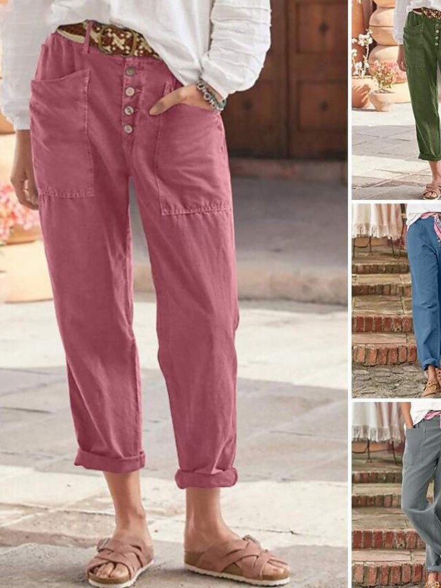  Mujer Pantalones cortos de lino y algodón Pantalones inspirados en el lino Pantalones de lino y algodón Moda Ropa de calle Longitud total Cintura Media Plano Bolsillo Cintura elástica Al Aire Libre