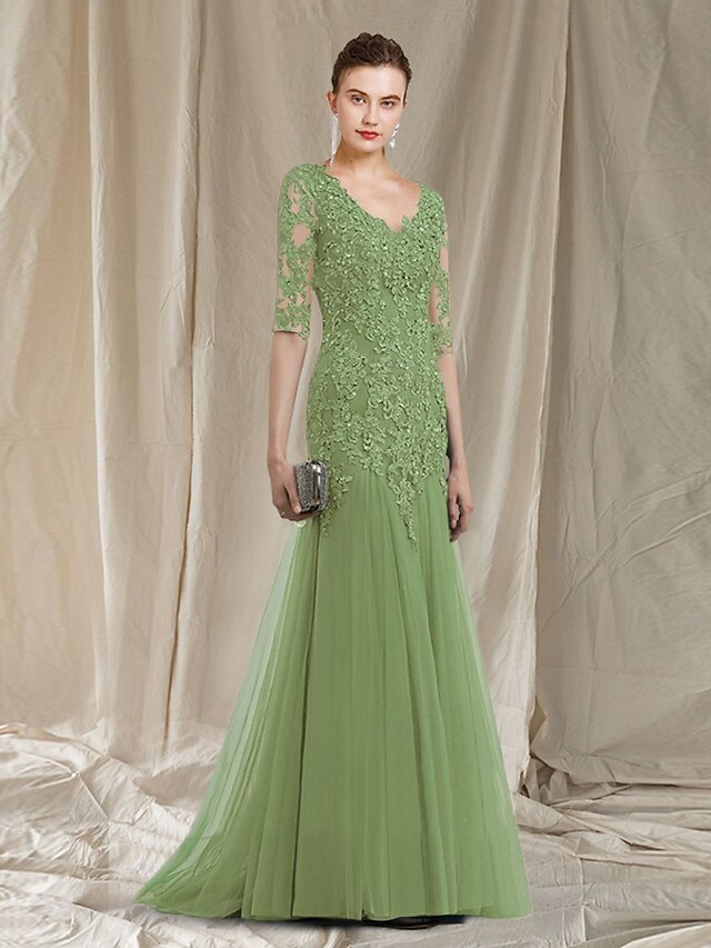 A-Line Sweep-Brush Train Chiffon Mother Dress CM0082 main image 0