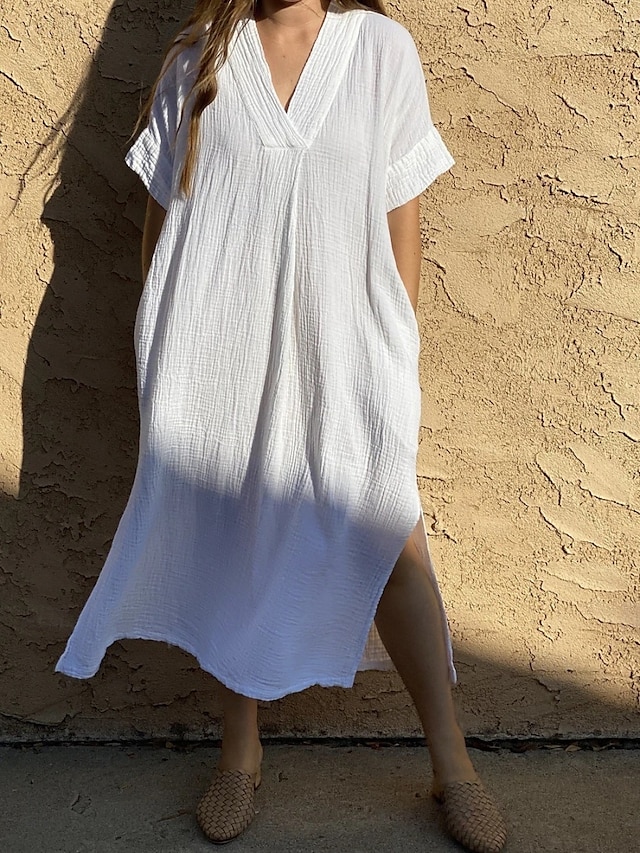  Bañadores para Mujeres Cubierta Vestido de Baño Bañador con Bolsillo Vacaciones Playa Ropa de Color Sólido Cuello en V Mangas Cortas Trajes de Baño