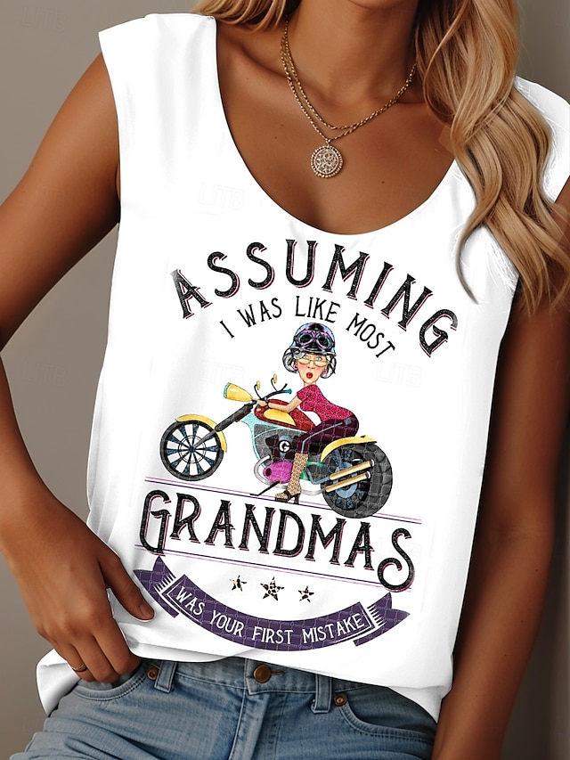  Pentru femei Camisole Tank Top Grafic Scrisă graffiti Zilnic Casual Fără manșon Stil Nautic Scoateți gâtul Topuri obișnuite Zilnic Imprimeu Alb Vară Grandmas Motorcycle