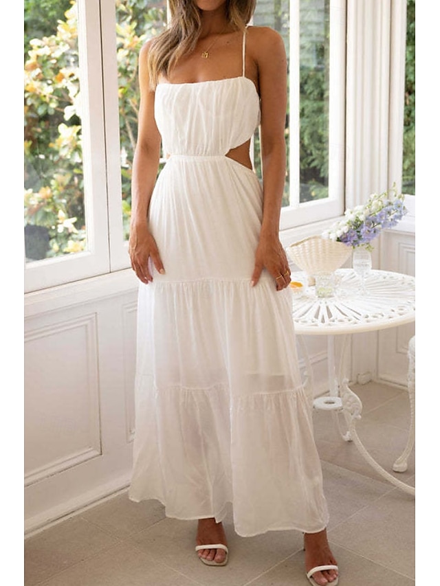  Per donna Abito Midi Abito Bianco Abito da laurea Abito Sottoveste Moda Moderno Compleanno Ferie Data Vestibilità regolare Semplice Senza Maniche Spalline sottili Bianco Verde chiaro Arancione Estate