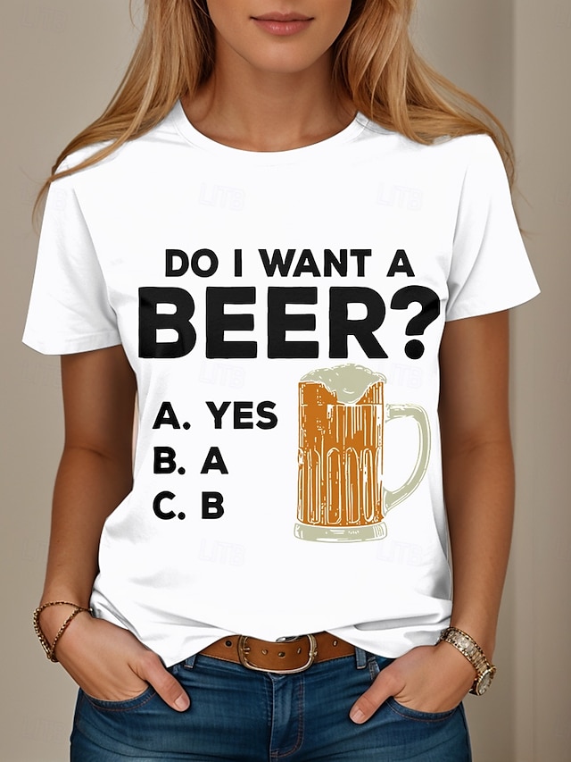  Oktoberfest Pentru femei Tricou Grafic Scrisă Bere Stilat Casual Manșon scurt Rotund Topuri obișnuite Zilnic Sfârșit de săptămână Imprimeu Negru Alb Roz Îmbujorat Albastru piscină Mov Vară Primăvară