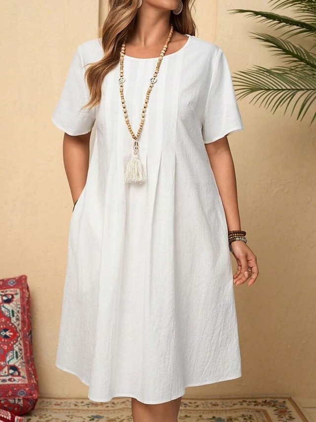  Mini abito da donna abito a linea abito estivo casual quotidiano vestibilità regolare grafico in lino simile maniche corte collo a V nero bianco verde militare blu scuro estate