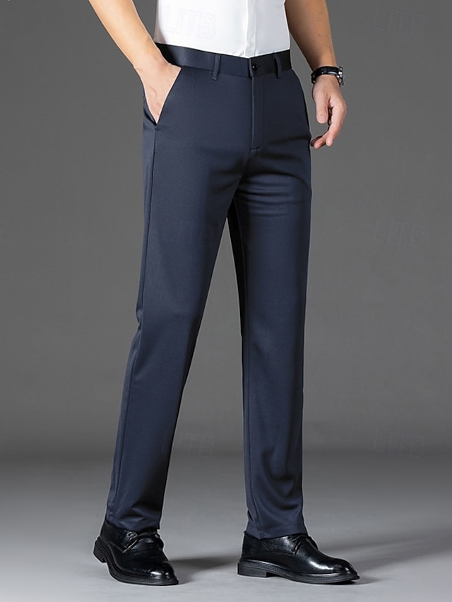  Hombre pantalones de traje Pantalones Pantalones de traje Bolsillo Plano Transpirable Dispersor de humedad Longitud total Exterior Negocio Diario Moda Ropa de calle Negro Azul Marino Microelástico