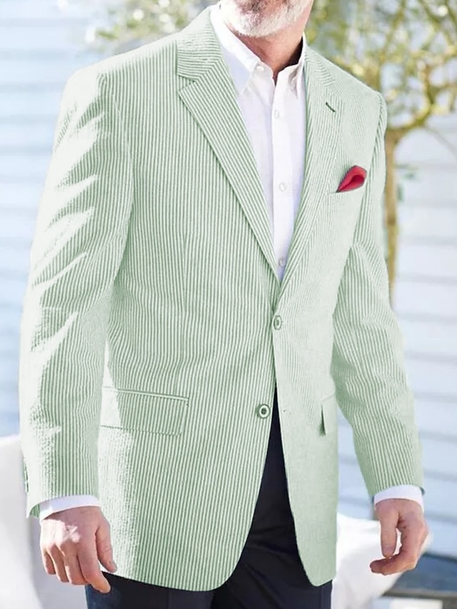  Men's Blazer Jacket Sport Coat Notch Collar Fashion Striped Blazer Pink Sky Blue Sage Standard Fit