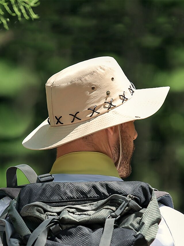  męski kapelusz kowbojski w stylu western z szerokim rondem i zdobieniem nawlekanym na przelotkę, regulowany i przewiewny, idealny na wędrówki, kemping i podróże
