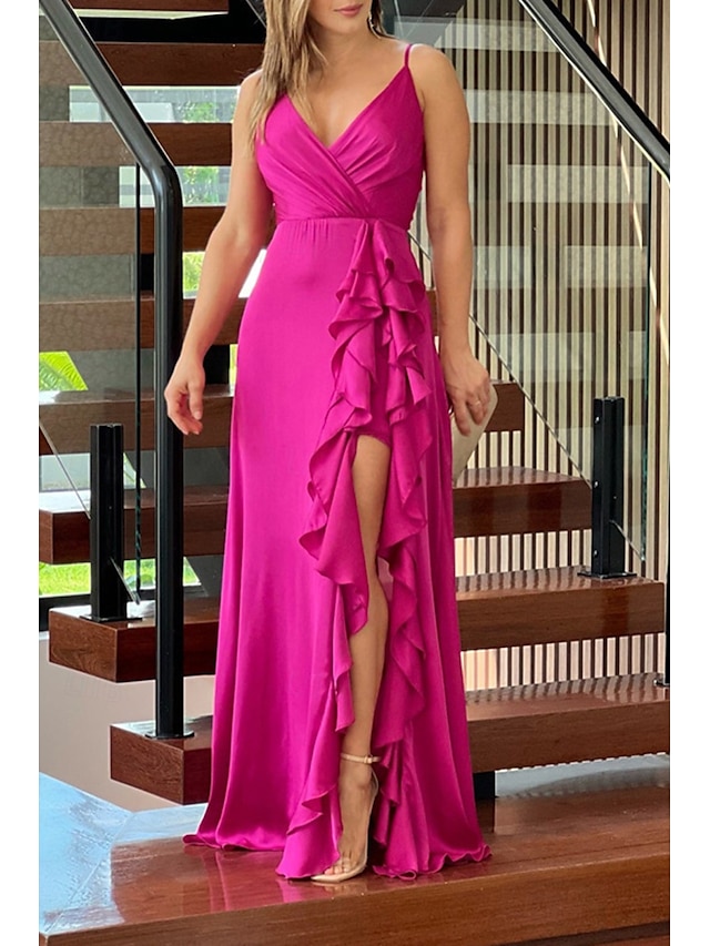  Damen Langes Kleid Maxikleid Abschlussballkleid Partykleid Cocktailkleid Unterkleid Mode Party Besonderer Anlass Date Normale Passform Einfach Ärmellos Spaghettiträger Grün Dunkelblau Rosenrot Sommer