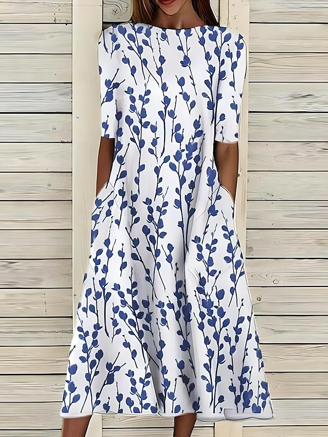 Per donna Abito Midi Vestito T-Shirt Abito a trapezio Abito Estivo Vacanza Casual Spiaggia Data Abito Estivo Vestibilità regolare Floreale Grafico Manica Corta Girocollo Bianco Rosa Blu Azzurro cielo