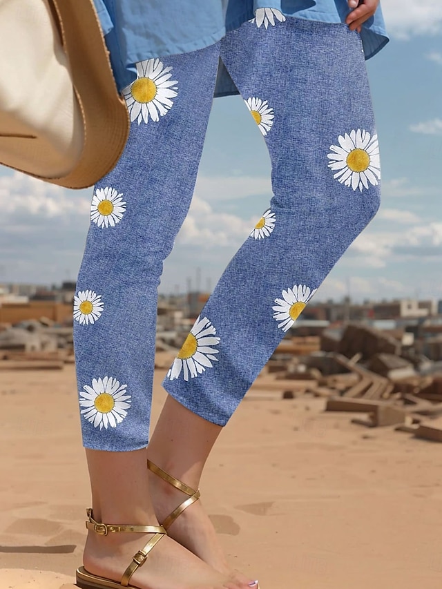  Womens Leggings Nadrág 3D Nyomtatás Üdülés Vintage Divat Alap Átmeneti Magas Derék Virágos Grafikai Thermális Meleg Légáteresztő Puha Rugalmas Üdülés Hétköznapi Rózsaszín Kék Zöld Nyári Tavasz Slim