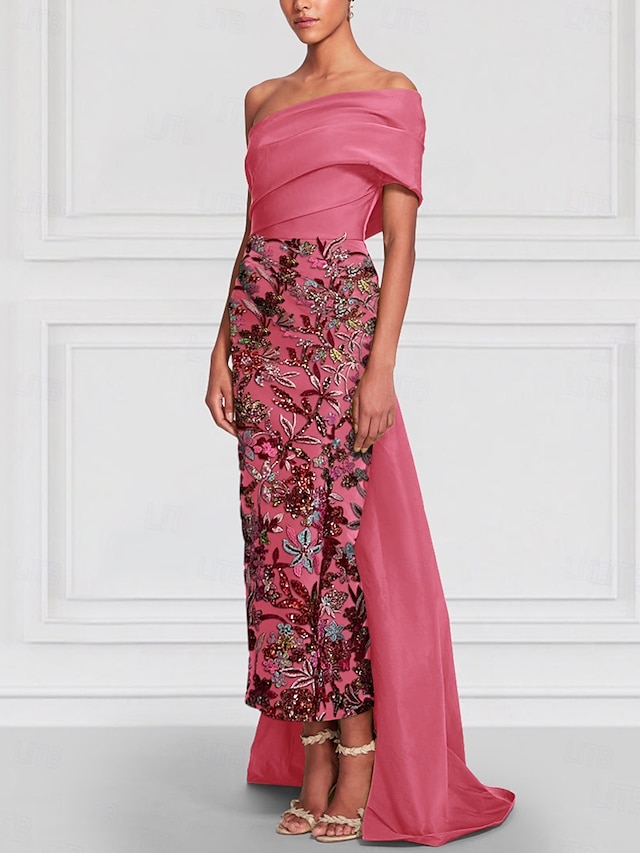 Slim fit/column shoulder side slit and floor length evening gowns main image 1
