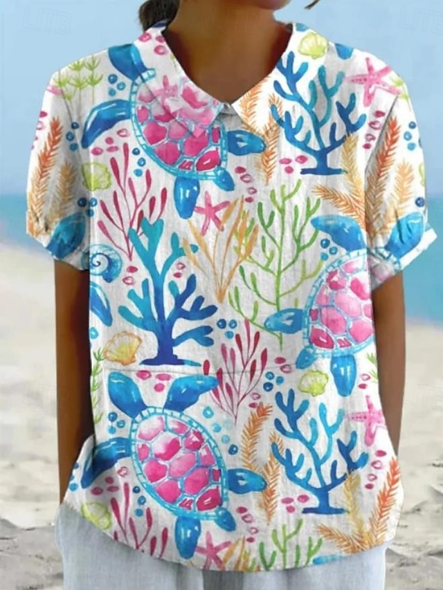  Women's Shirt Floral Bohemia Vintage Tropical Long Sleeve Shirt Collar Regular Tops Daily Buttons Print Denim Blue Yellow Pink Sky Blue Green Summer Spring