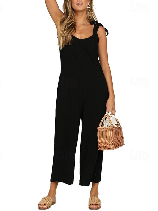  Dames Normaal Jumpsuit Streetwear Effen Kleur Mouwloos V-hals Zak Werk Uitgaan Normale pasvorm Zwart Geel Leger Groen Zomer