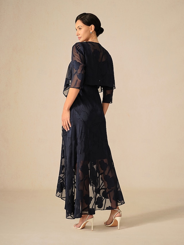  Femmes Robe maxi Robe à Volants Élégant Mariage robe demoiselle d honneur Soirée Fleuri Sans manches Col en U bleu marine Été Printemps