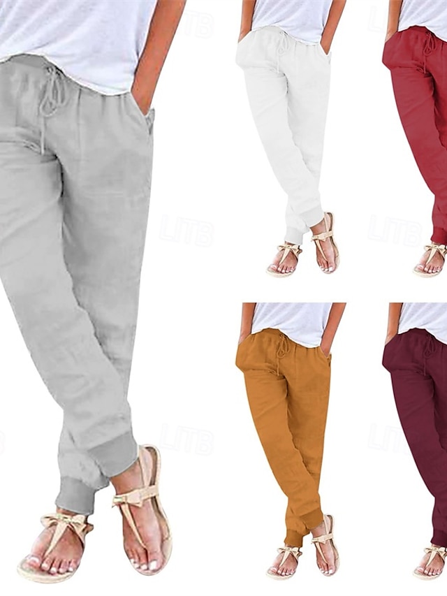  Per donna Joggers Pantaloni in cotone e lino Moda Streetwear Comfort Lunghezza intera Misura del girovita medio Semplice Tasca Elastico in vita Comodo All'aperto Confortevole Streetwear Abbigliamento