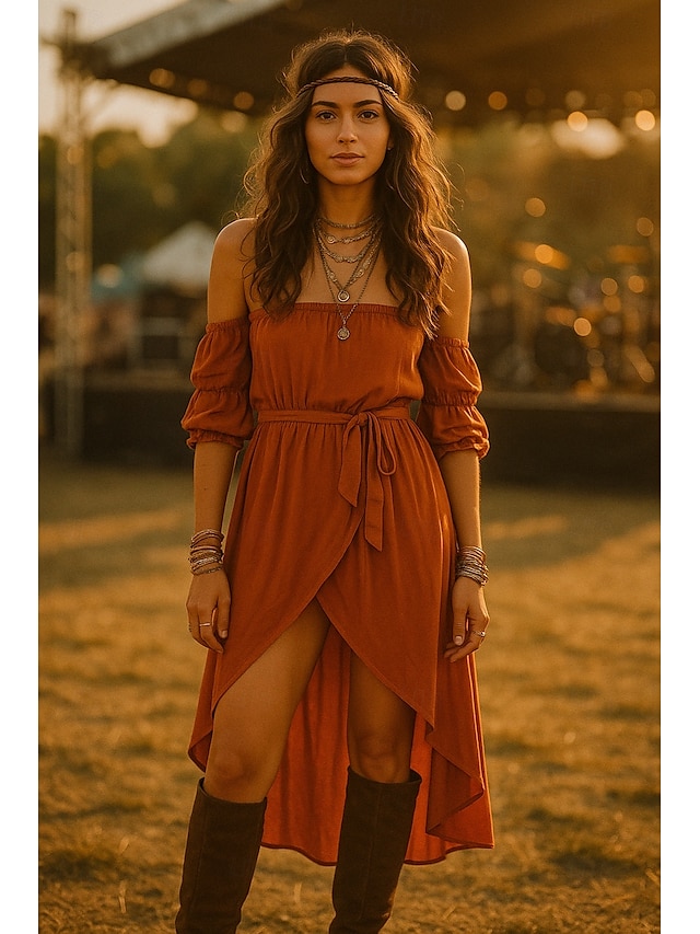  Női Boho Ruha Nyugati Ruha Vintage Midi Ruha Kapcsolós Ruha A Vonallal Ruha Váll nélküli Ruha Vakáció Hétköznapi Boho Kültéri Kimenő Strand Normál Illeszkedés Egyszínű Fél Ujjú Vállnélküli Piros