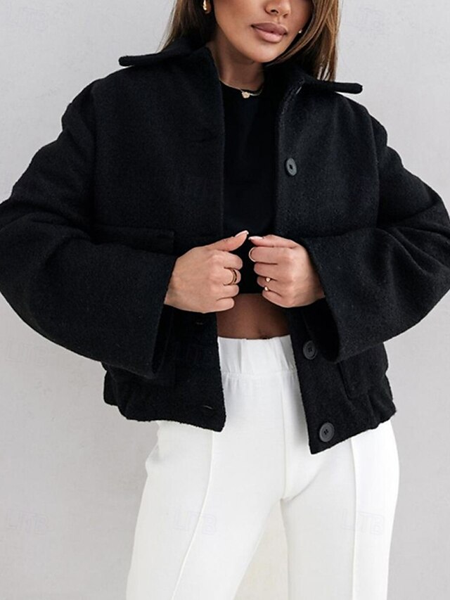  Dame Frakk Blazer Hold Varm Bekvem Knapper Elegant Mote Utendørs عادي Ut på byen Fritid / hverdag Helg Enkeltkneppet Normal Knaphul Normal Langermet Yttertøy Svart Aprikos kaffe Vår Høst