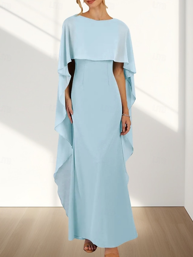  Rochii pentru invitate de nuntă în stil sirenă  trumpet Rochie elegantă pentru invitat de nuntă Angajament Lungime la podea Fără mâneci Guler rotund Chiffon cu volane