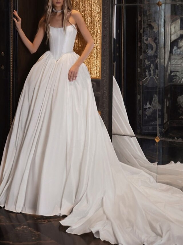  Hall Vintage Royal Style Bustier Drop Waist Wedding Dresses Ball Gown Sleeveless Chapel Train Taffeta Bridal Gowns With Solid Color